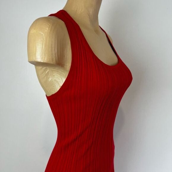 Dynamite Women’s Small Red Rib Knit Bodycon Sleeveless Slit Midi Dress - Picture 2 of 8